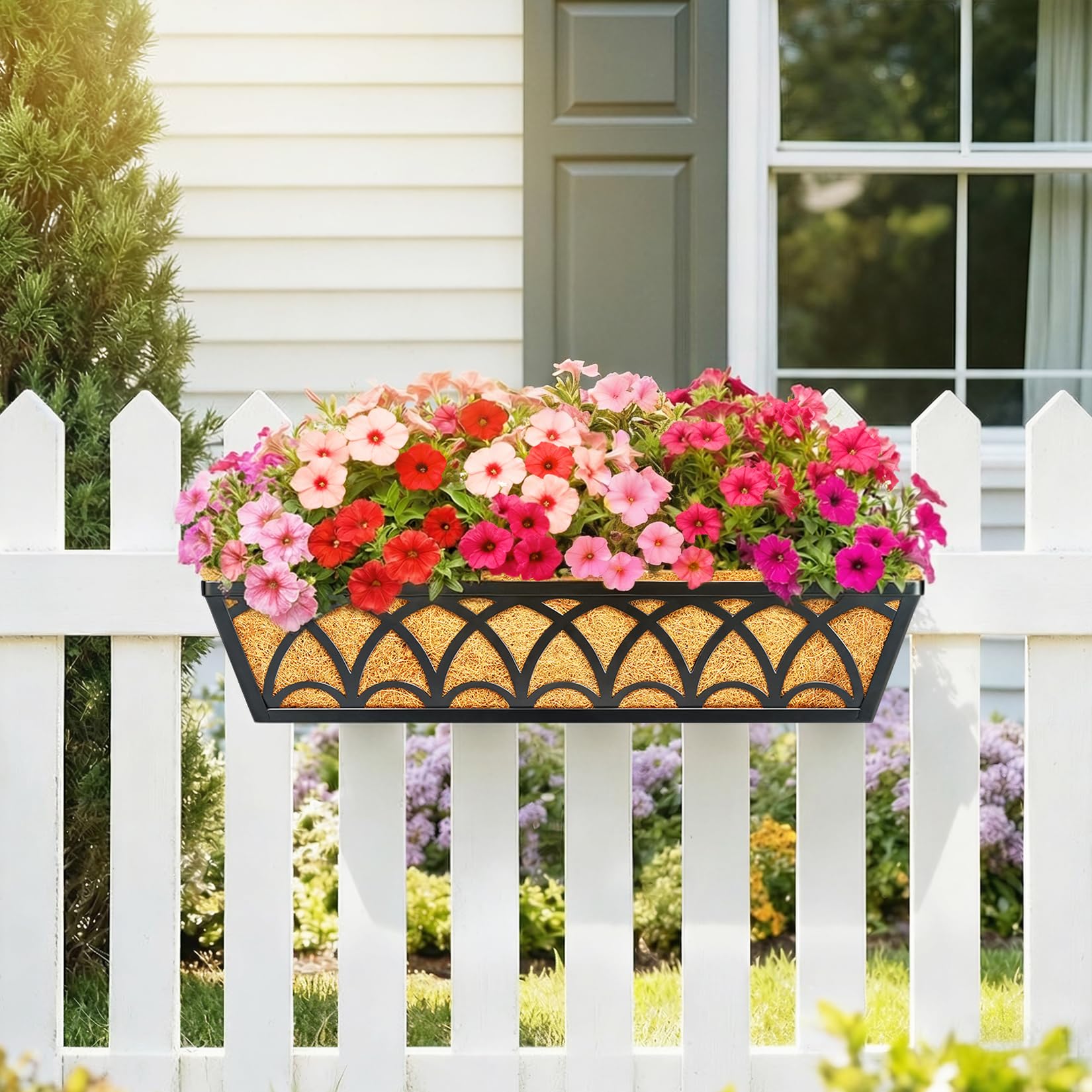 EINYEXW 24 Inch Railing Planter Box with natural coco liner close-up