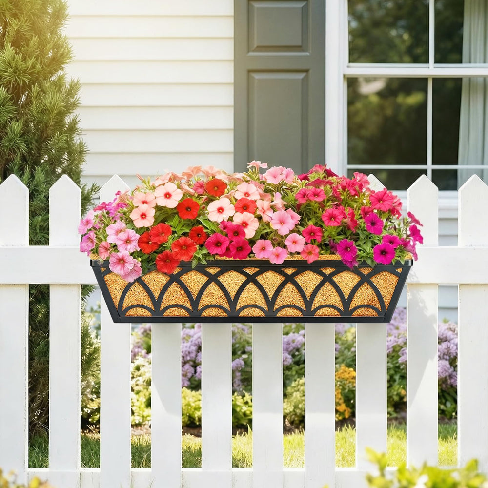 EINYEXW 24 Inch Railing Planter Box with natural coco liner close-up