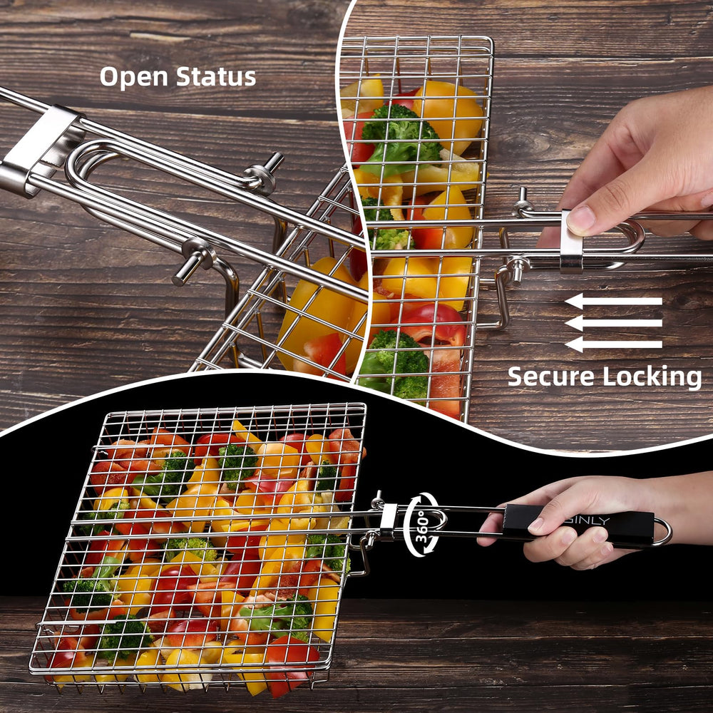Eisinly BBQ Grilling Basket with assorted grilled vegetables