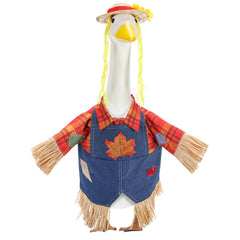 EKOREST Fall Scarecrow Porch Goose Outfit with straw hat and overalls
