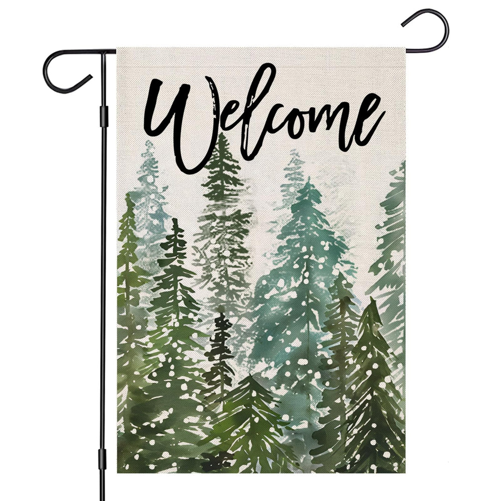 EKOREST Welcome Christmas Garden Flag front view, multicolor burlap