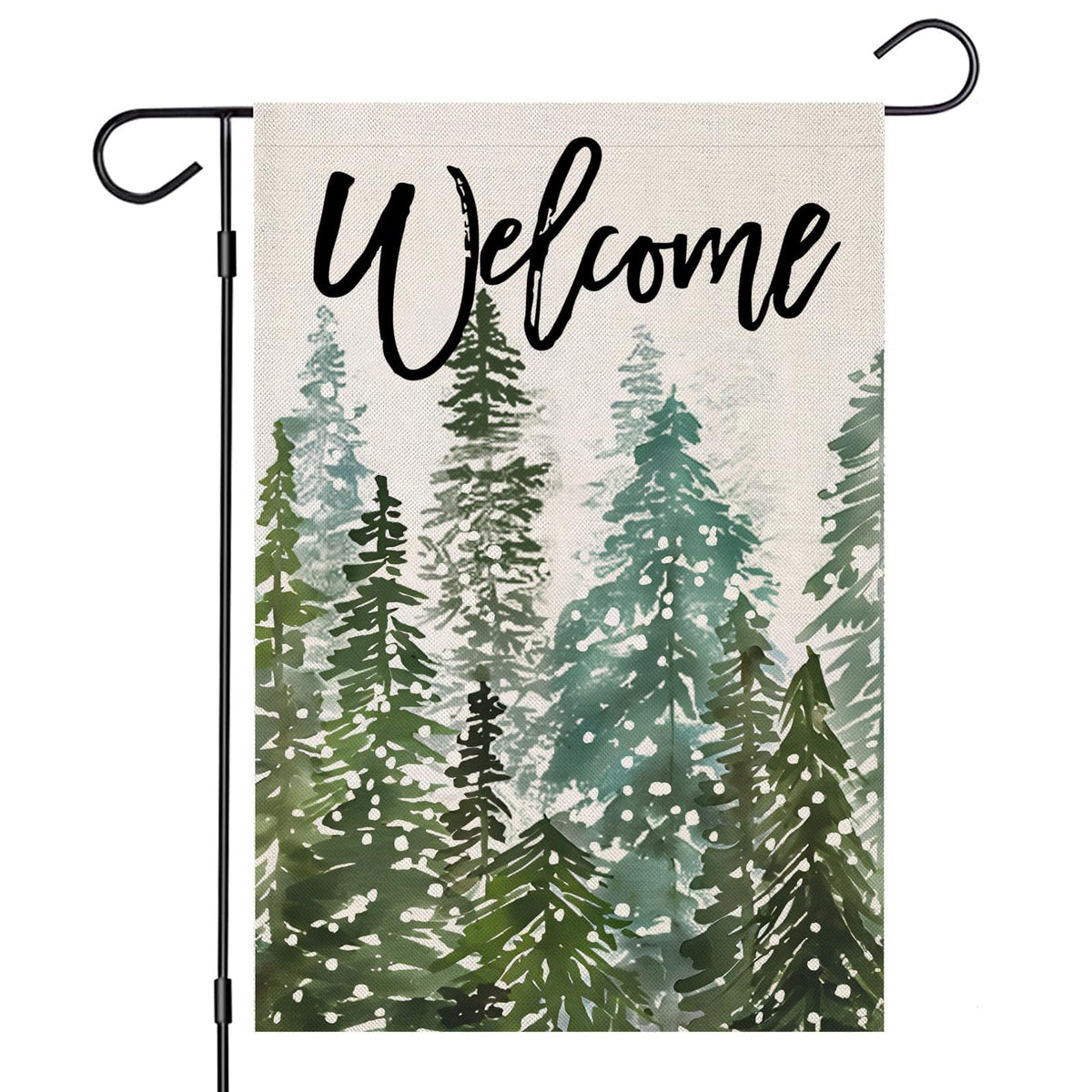 EKOREST Welcome Christmas Garden Flag front view, multicolor burlap