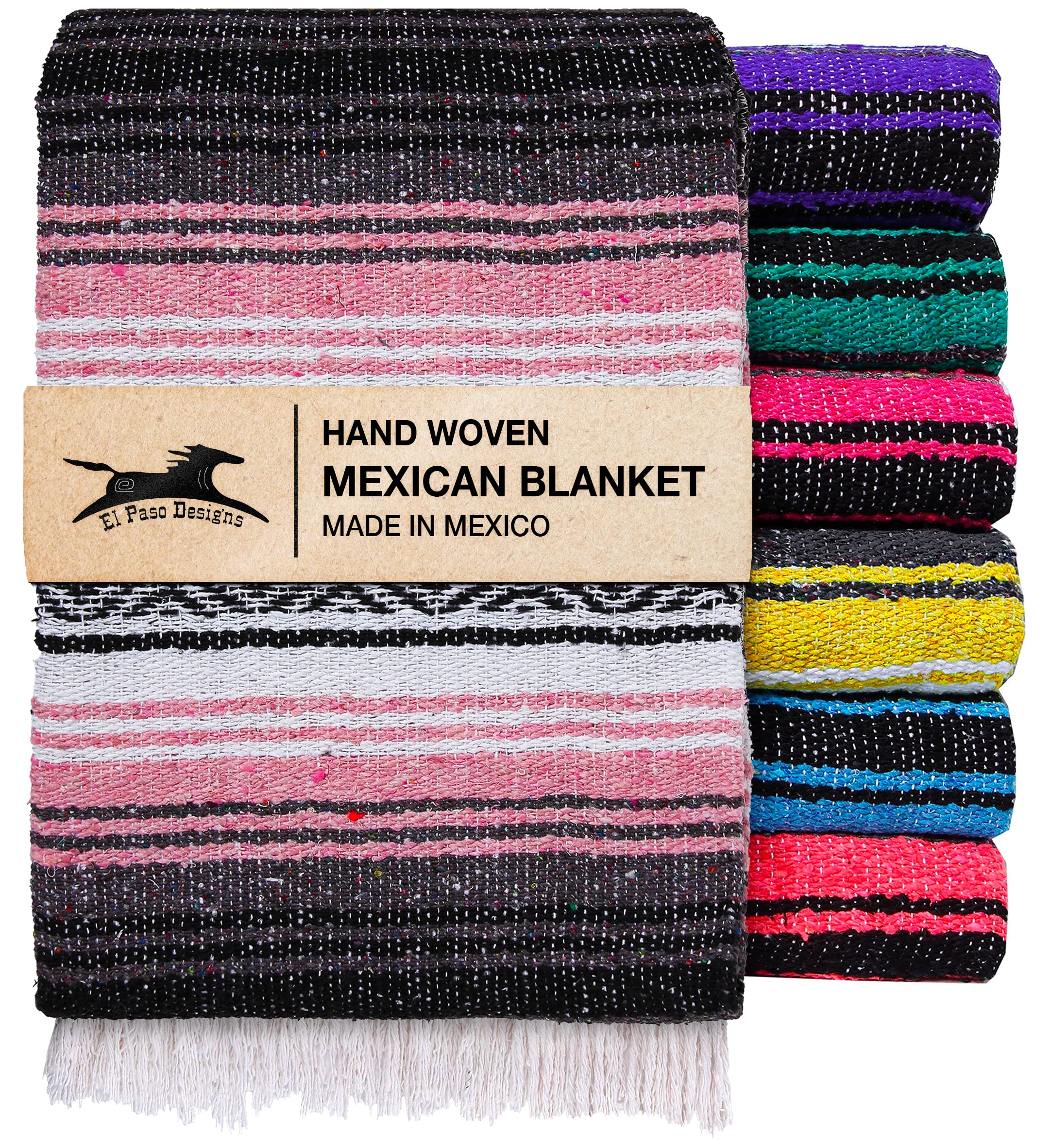 El Paso Designs Mexican Yoga Blanket in Pink and Gray front view