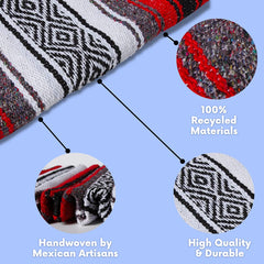 El Paso Designs Mexican Yoga Blanket red side view with tassels
