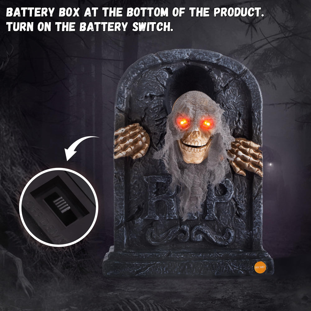 ELAMAS Animated Zombie Tombstone in a haunted house display