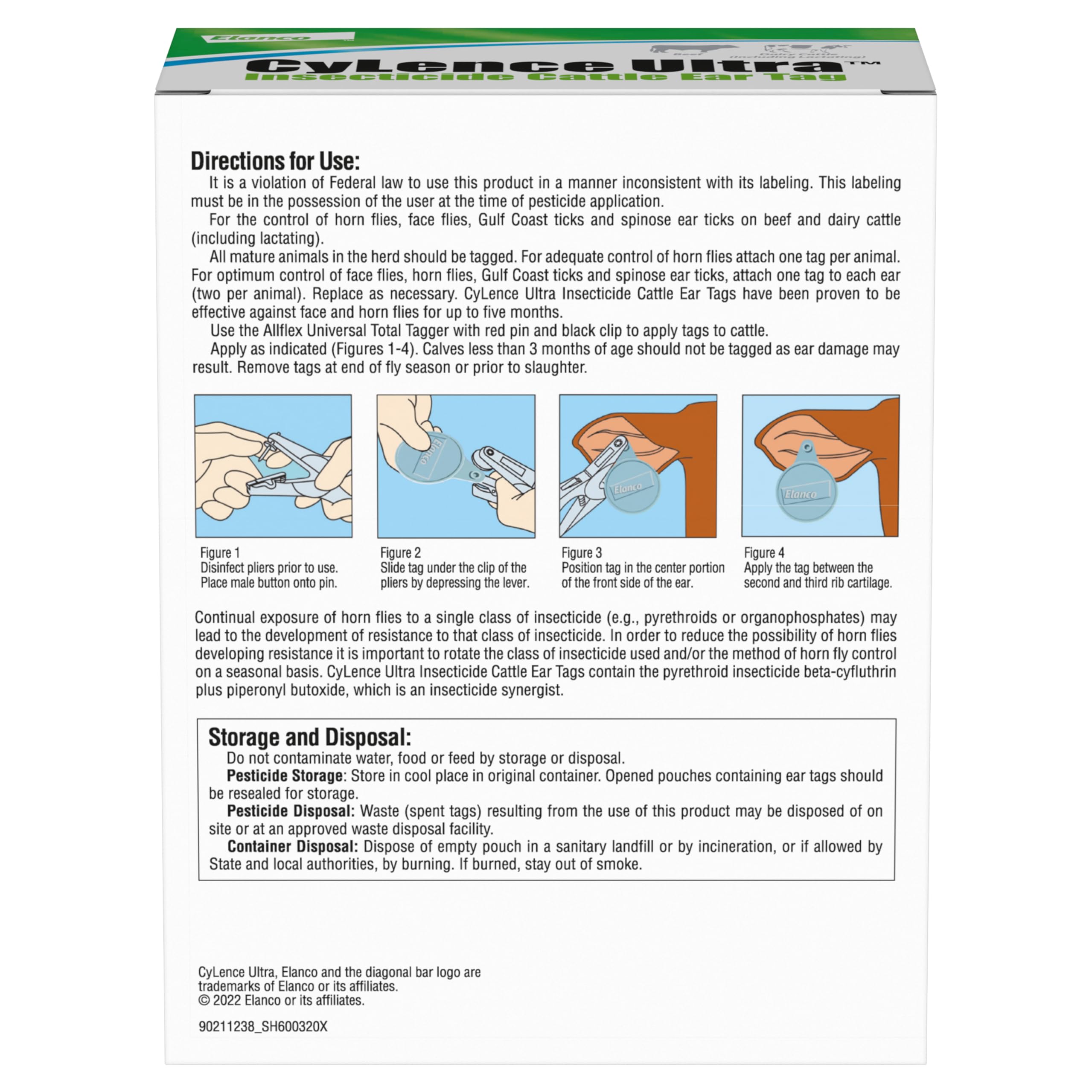 Elanco CyLence Ultra Cattle Ear Tags packaging and contents