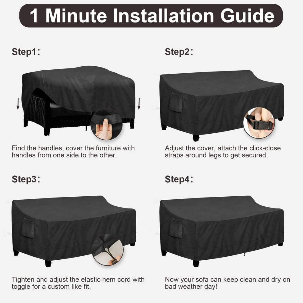 Elastic hem and fastening straps of the PureFit Couch Cover