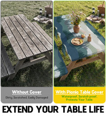 Elasticized edges of the picnic table cover demonstrating windproof feature