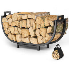 Elbourn Firewood Rack 24 Inch black metal front view