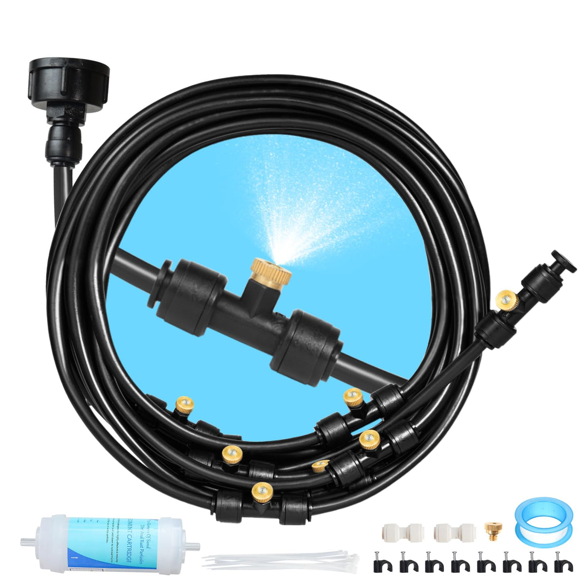 Eledom Misting Cooling System 35FT with black tubing and nozzles