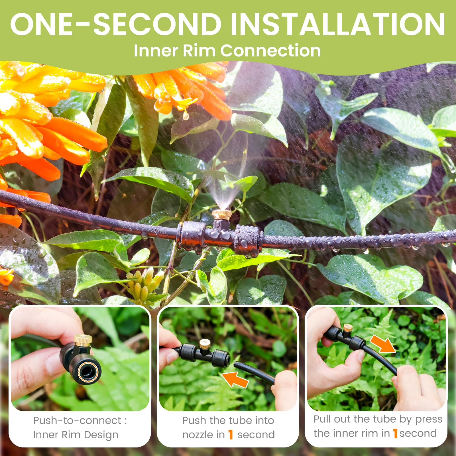 Eledom misting system installed in a garden setting