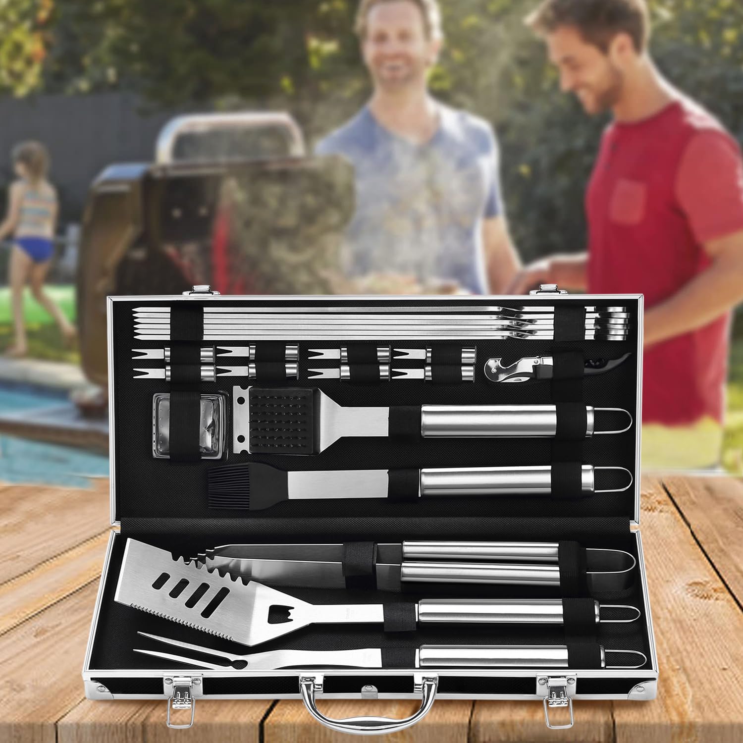Elegant black aluminum case for Grilljoy BBQ tools