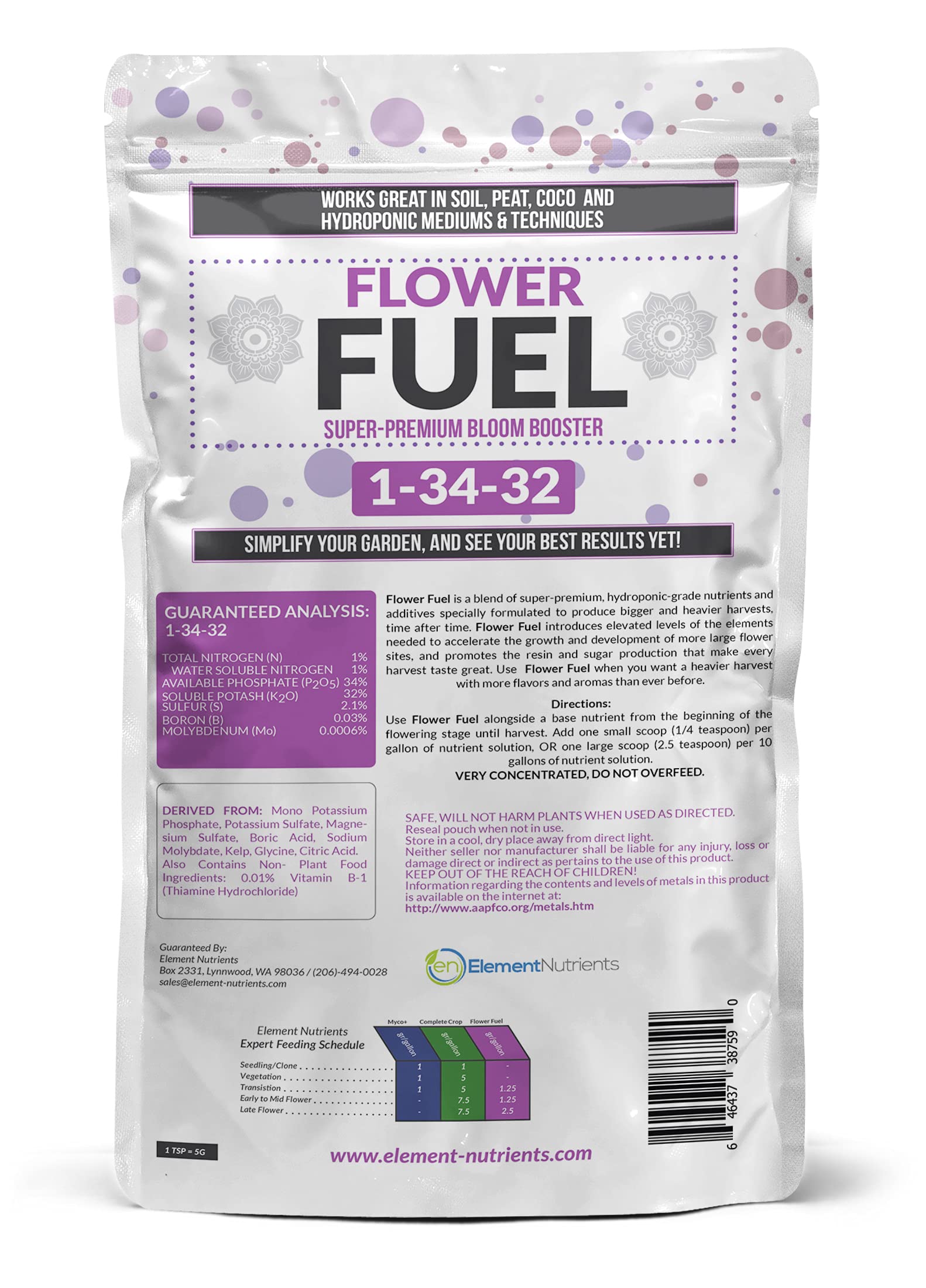 Element Nutrients Flower Fuel 1000g packaging with label