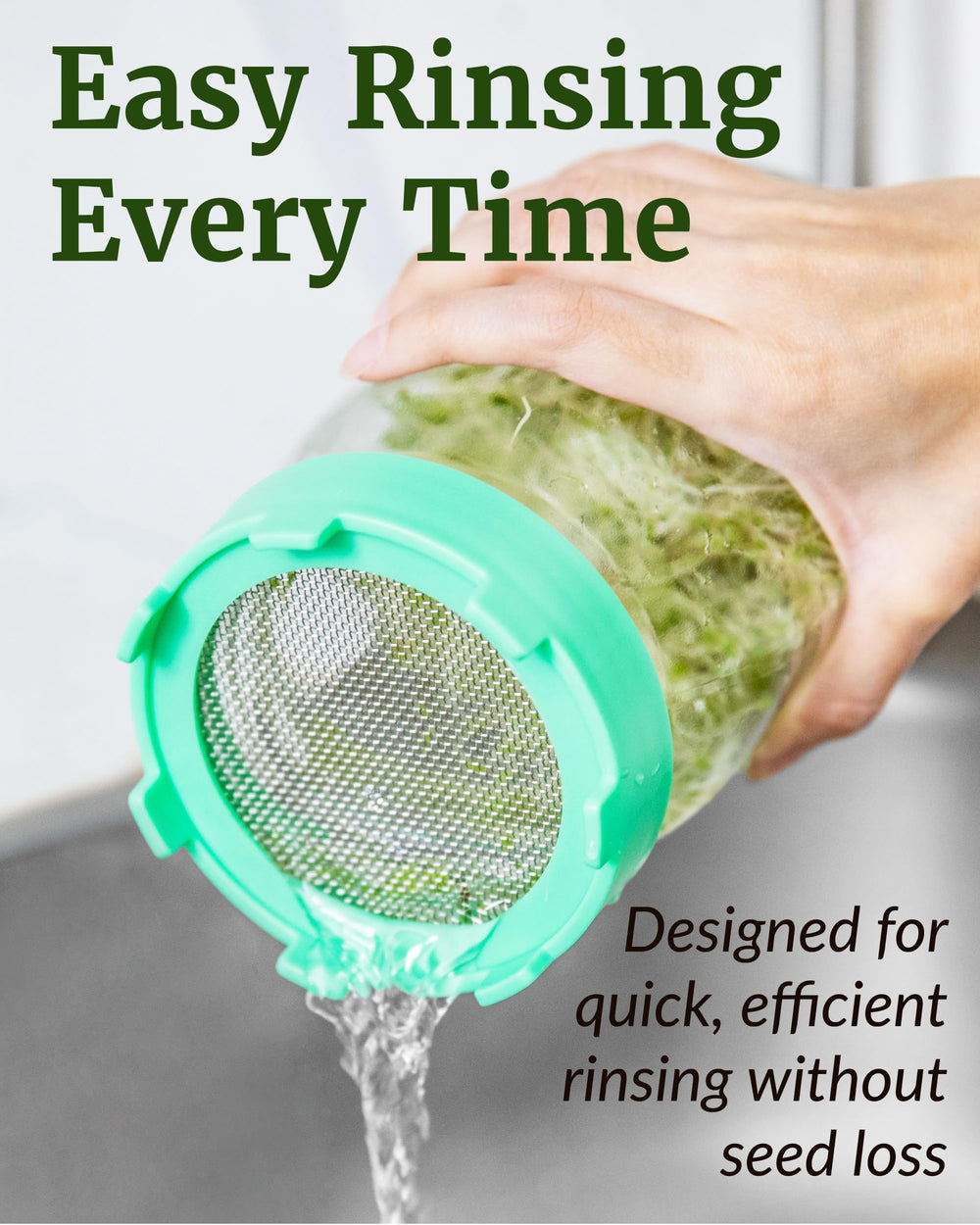 Elementi sprouting lid being rinsed under water