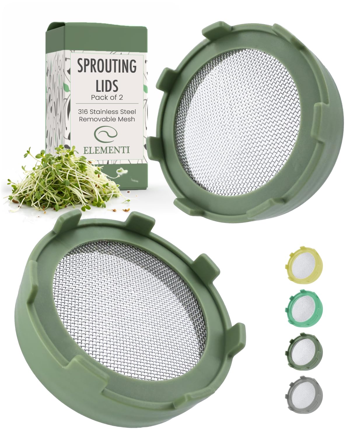 Elementi Sprouts Growing Kit set of two sprouting lids in sage green