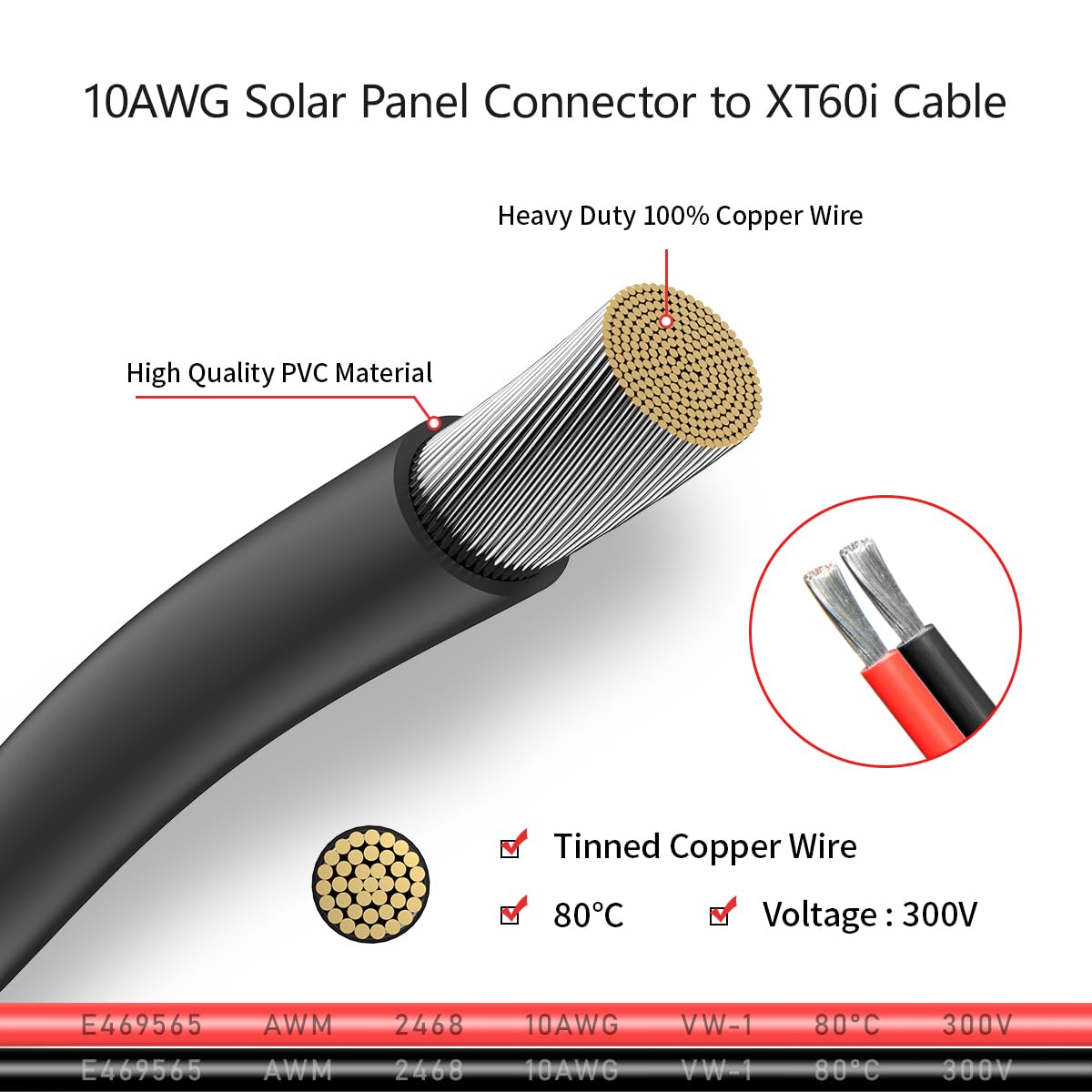 ELFCULB Solar to XT60i Cable 10AWG 2FT on a solar panel