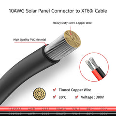 ELFCULB Solar to XT60i Cable 10AWG 2FT on a solar panel