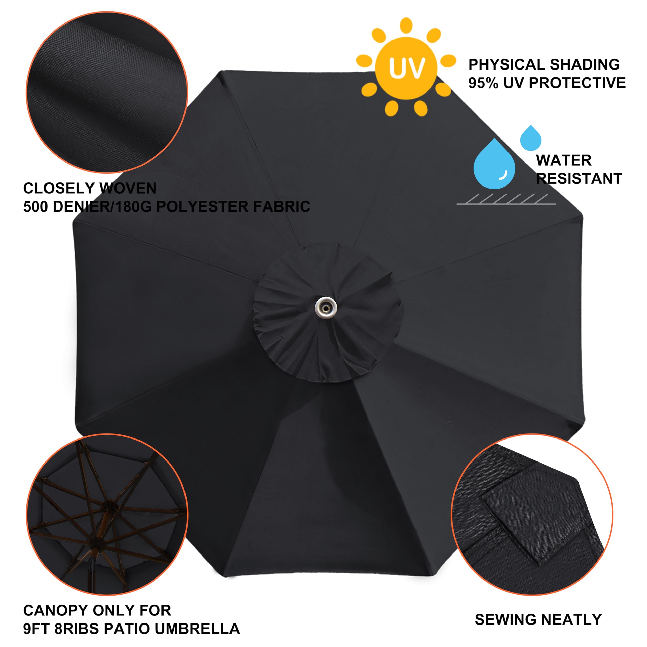 EliteShade 9FT umbrella canopy cover installed on a frame