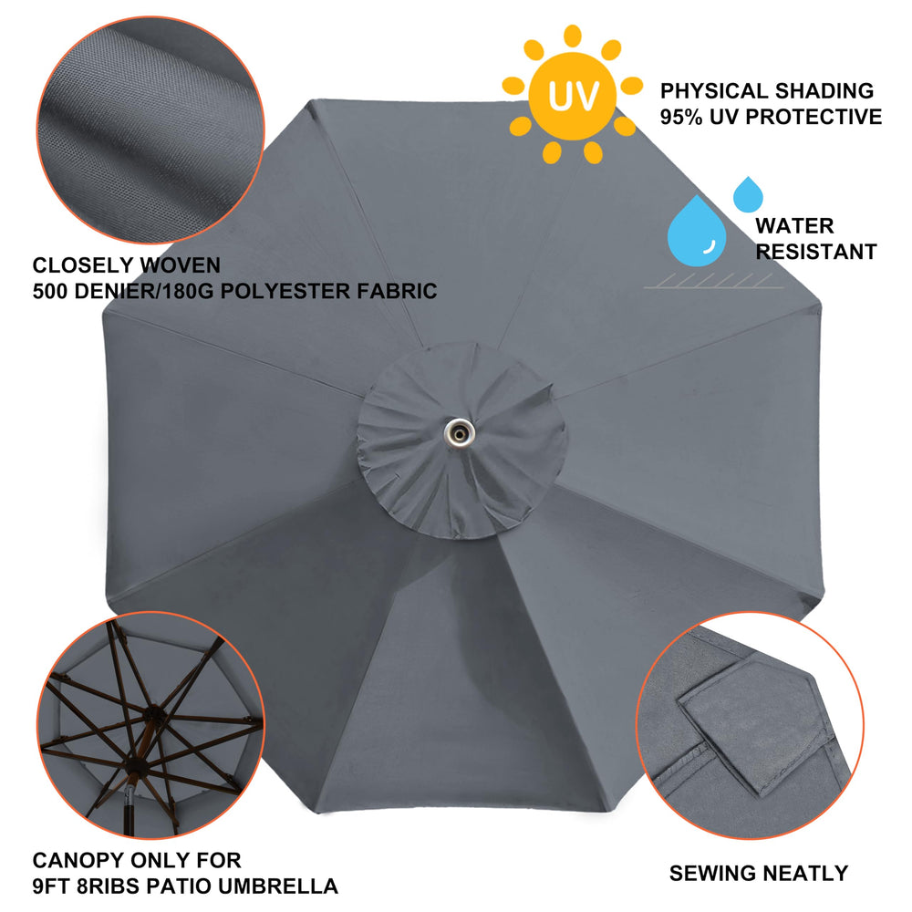 EliteShade grey canopy cover installed on a patio umbrella