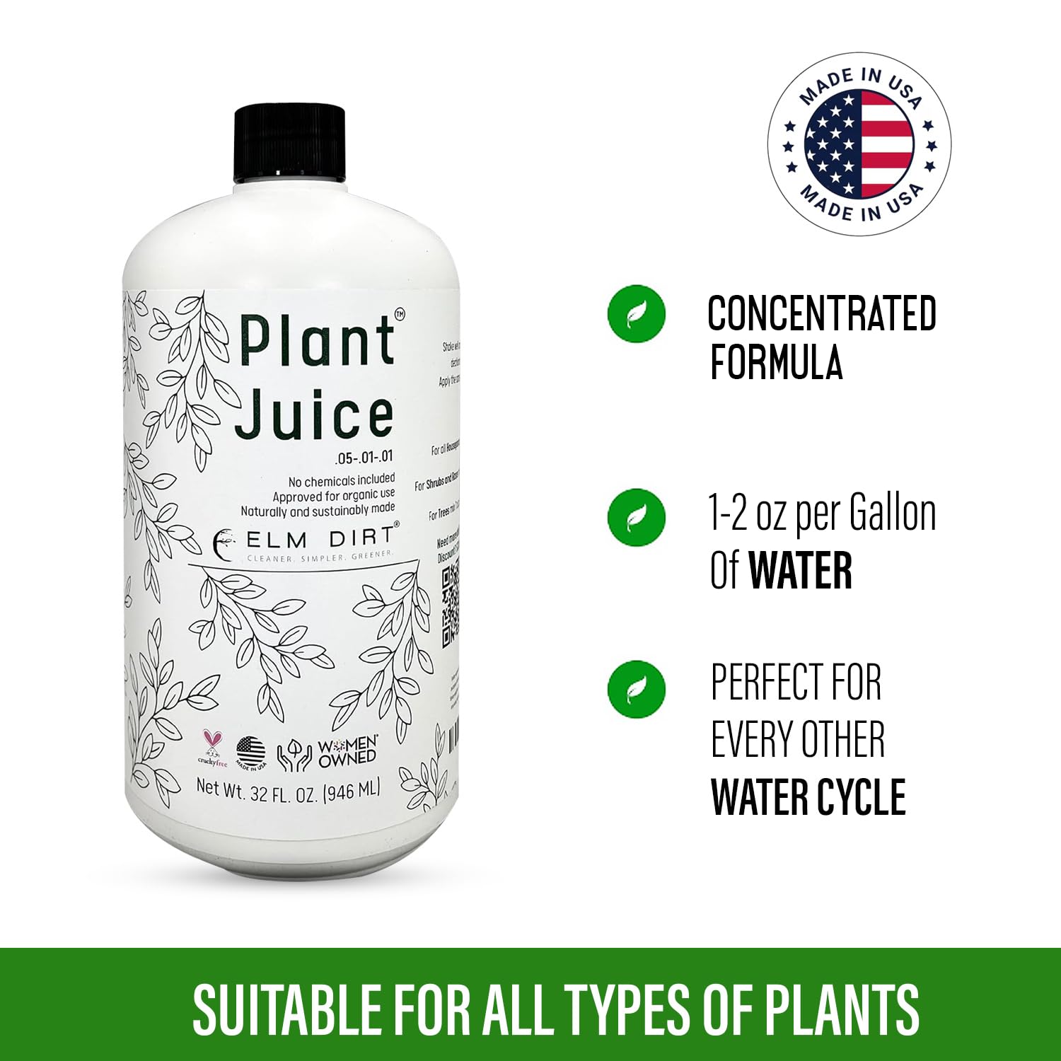 Elm Dirt Organic Fertilizer 32 oz bottle back view
