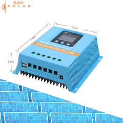 ELUSH 100A MPPT Solar Charge Controller operational display showing voltage