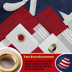 Embroidered detail of the 250 on the Betsy Ross flag