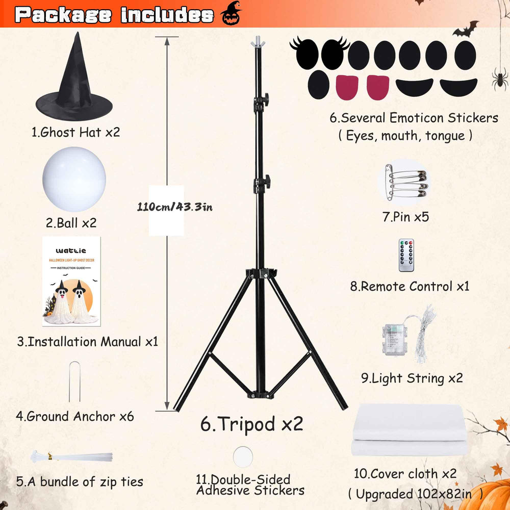 Emoticon stickers included in Halloween ghost decoration kit