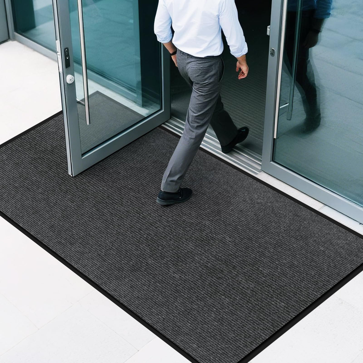 EMQIMA 3' x 5' charcoal gray doormat front view