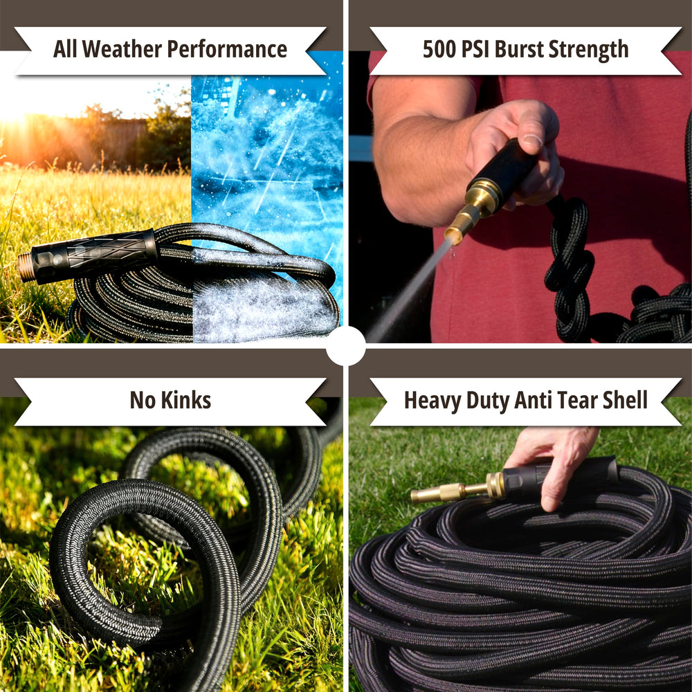 EMSON Hydrosteel PRO 50 Ft Heavy Duty Garden Hose in a modern garden setting