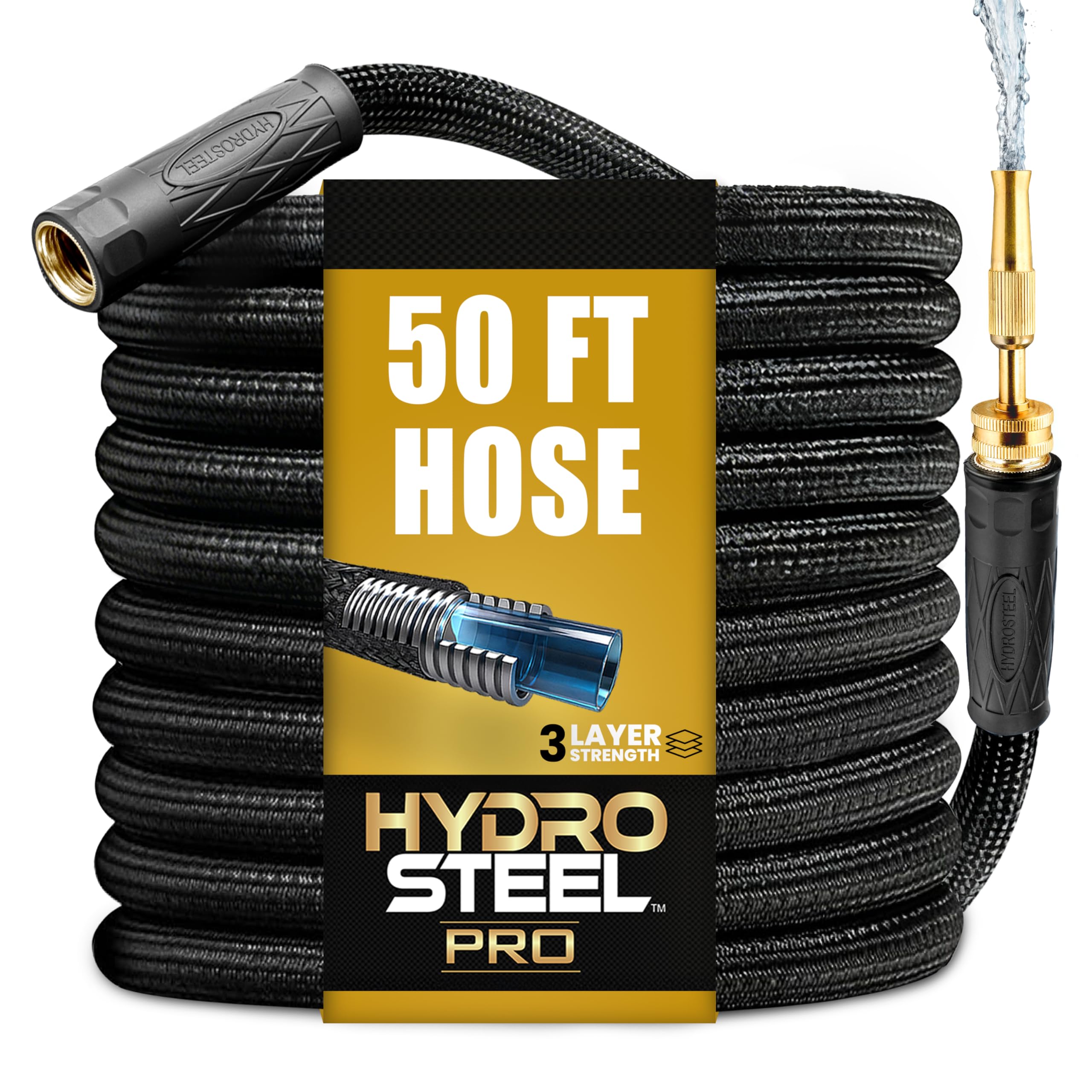EMSON Hydrosteel PRO 50 Ft Heavy Duty Stainless Steel Garden Hose front view