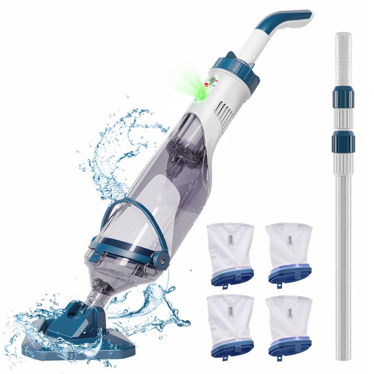 Enhulk cordless pool vacuum with blue finish and suction head