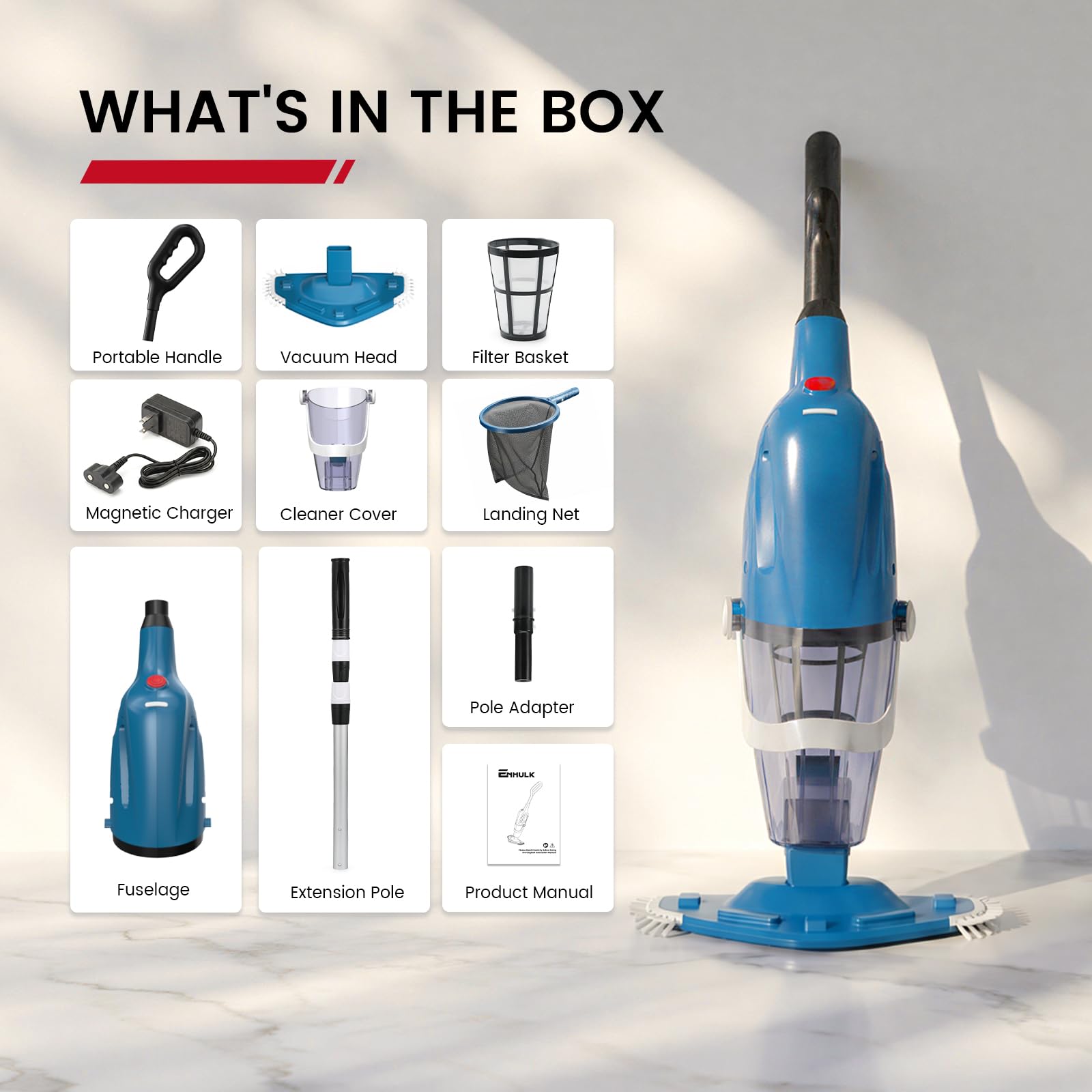 Enhulk PC40 Cordless Pool Vacuum with removable pool head