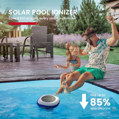 Enhulk PI25 Solar Pool Ionizer floating in a pool