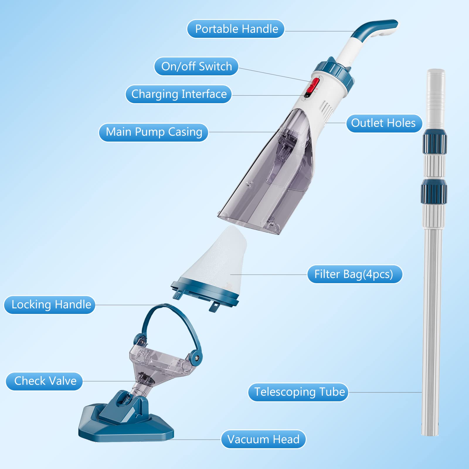 Enhulk pool vacuum with blue casing and control buttons