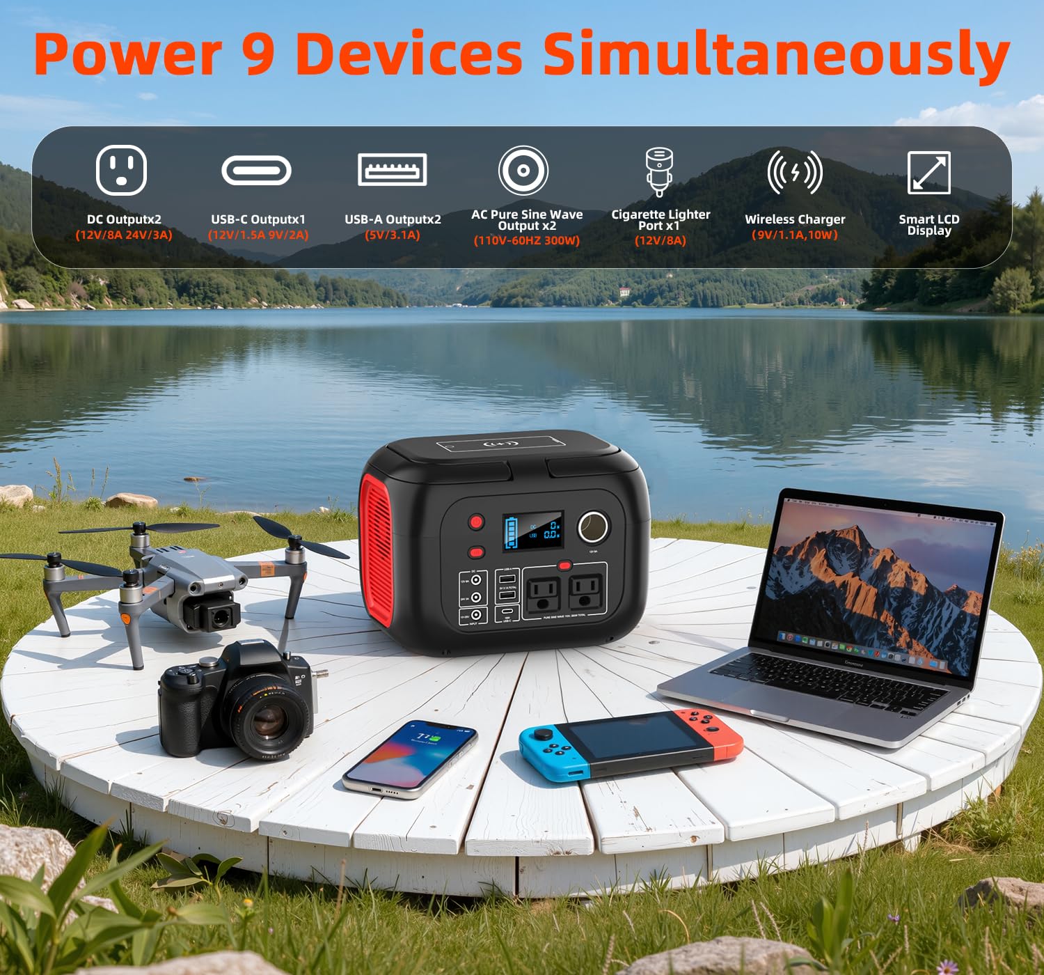 ENOFLO G300 portable power station in a camping setting