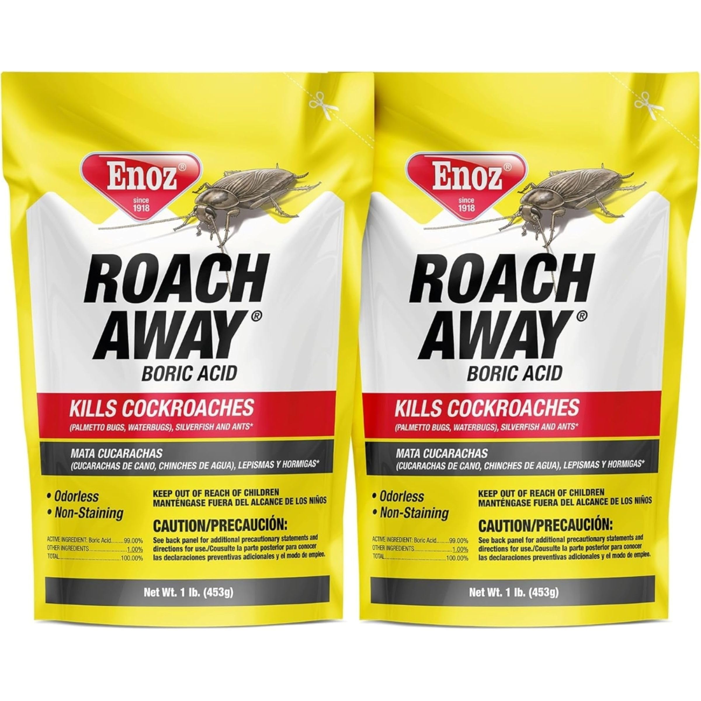 Enoz Roach Away Boric Acid Powder front view of 16 oz bag