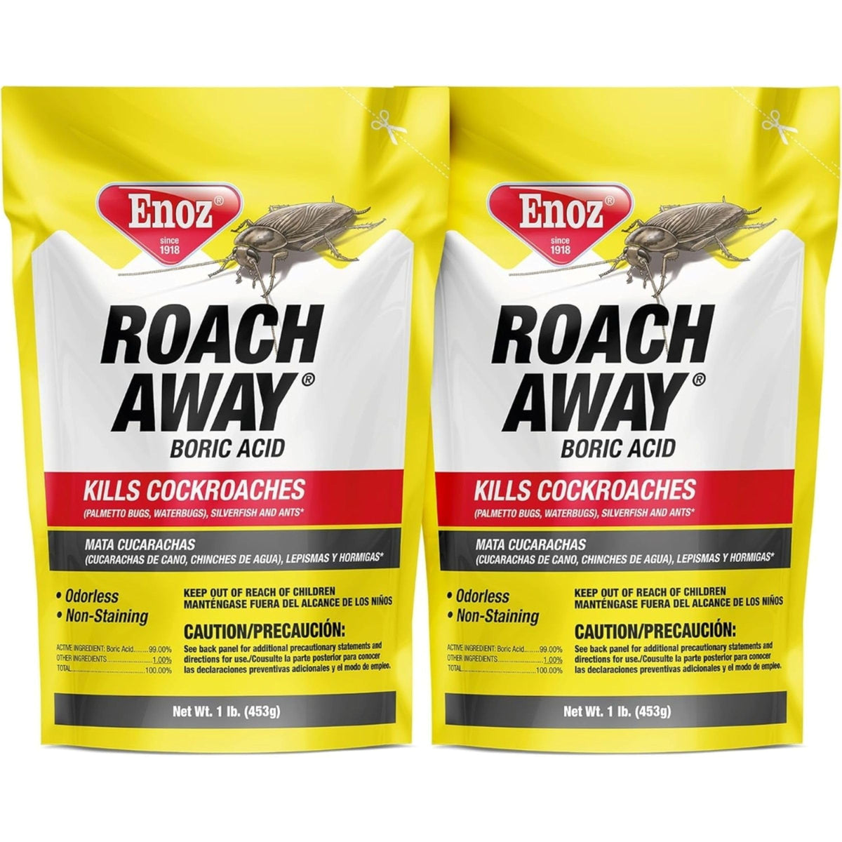 Enoz Roach Away Boric Acid Powder front view of 16 oz bag