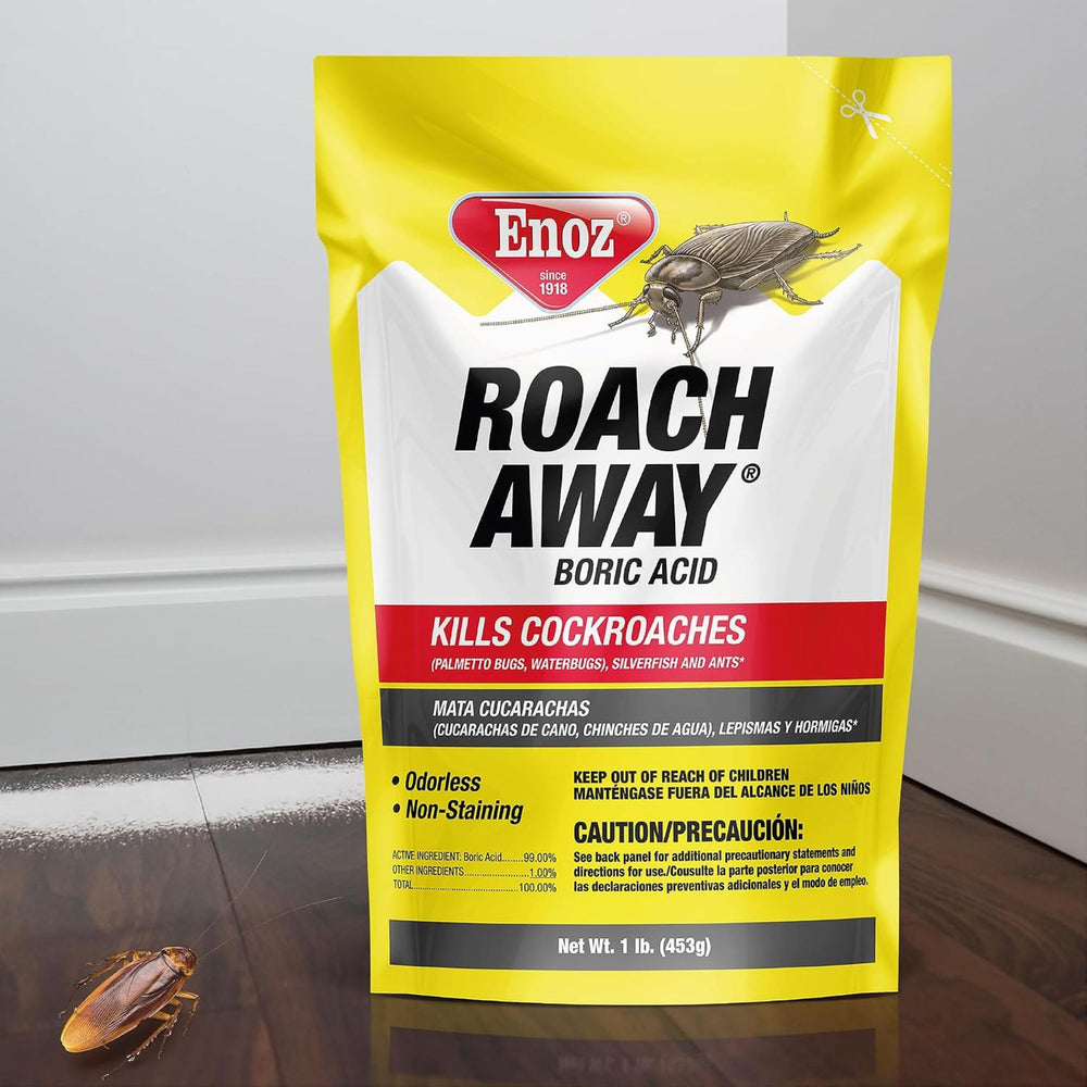 Enoz Roach Away Boric Acid Powder in use around household appliances