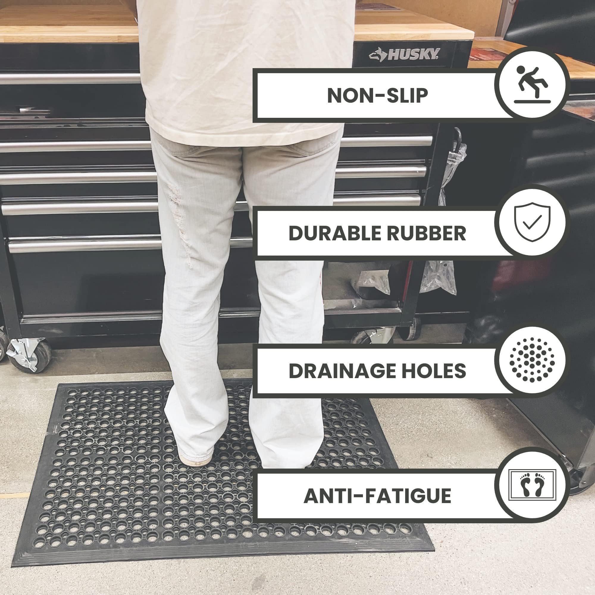 Envelor Anti Fatigue Bar Mat showing drainage holes