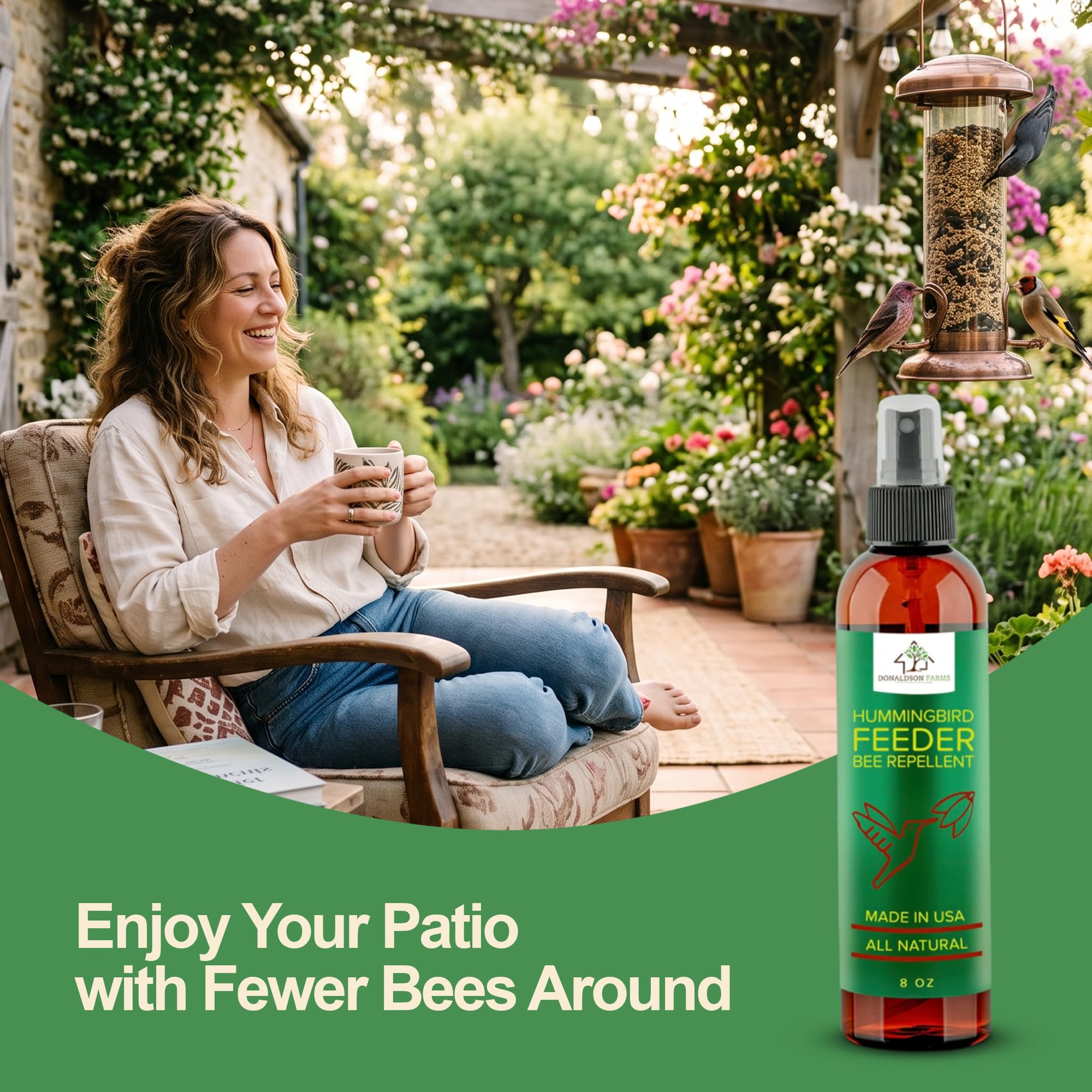 Environmentally friendly packaging of Donaldson Farms Hummingbird Feeder Bee Repellent Spray