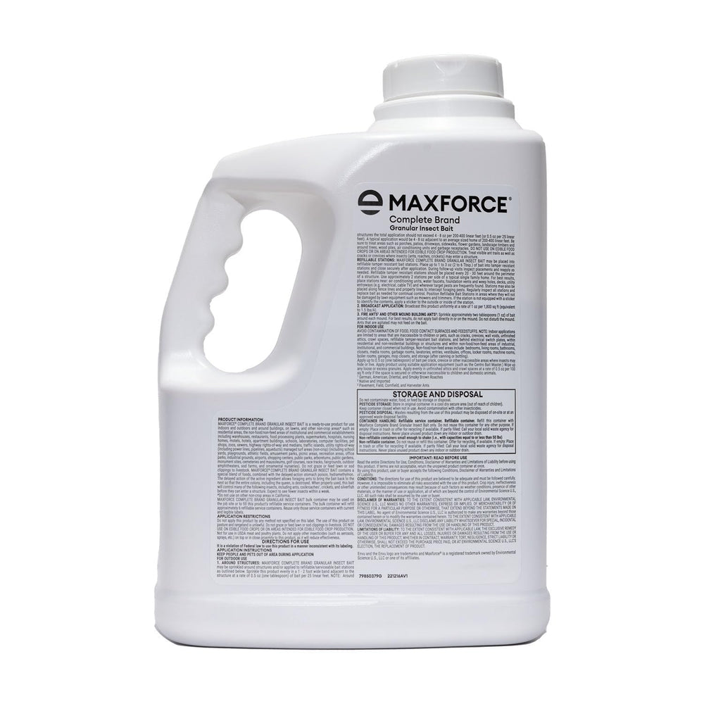 Envu Maxforce Complete Granular Insect Bait bottle side view