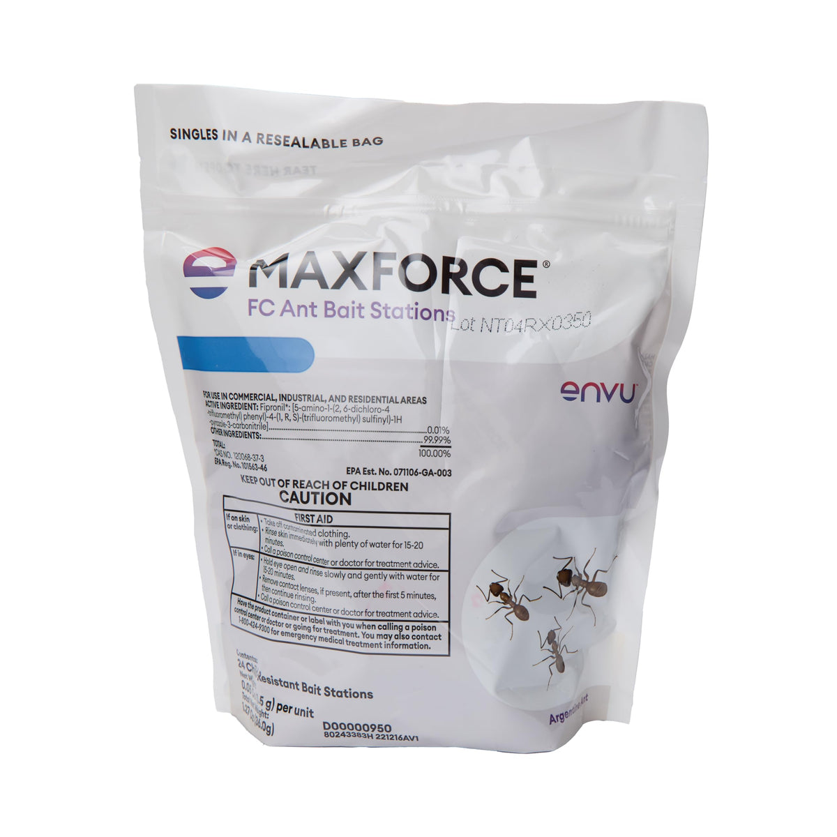Envu Maxforce FC Ant Bait Stations clear packaging front view