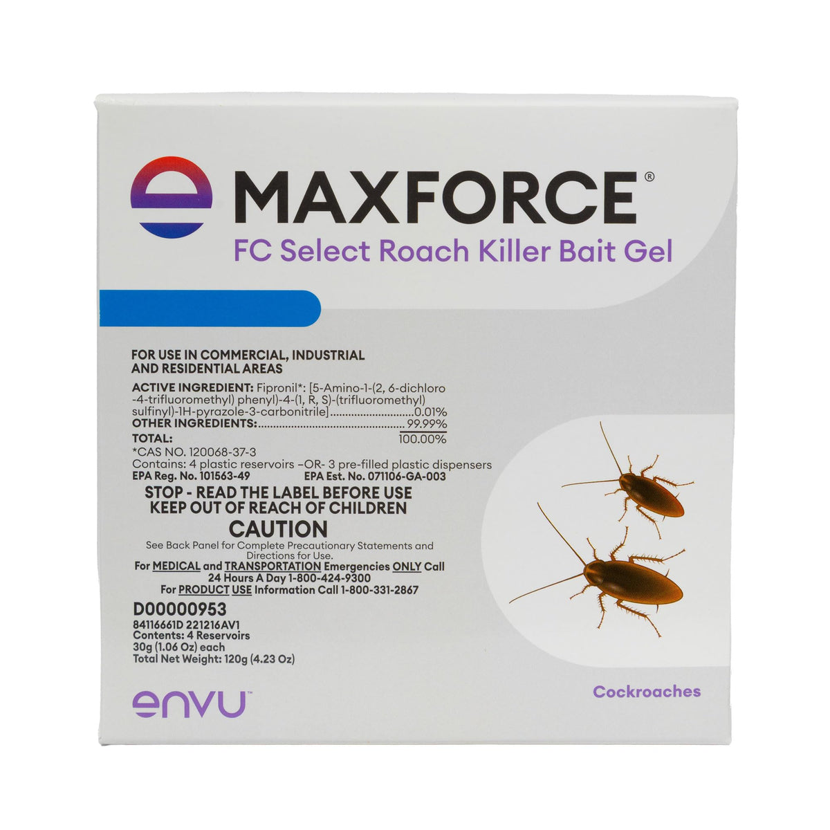 Envu Maxforce FC Select Roach Gel Bait 4 syringes packaging