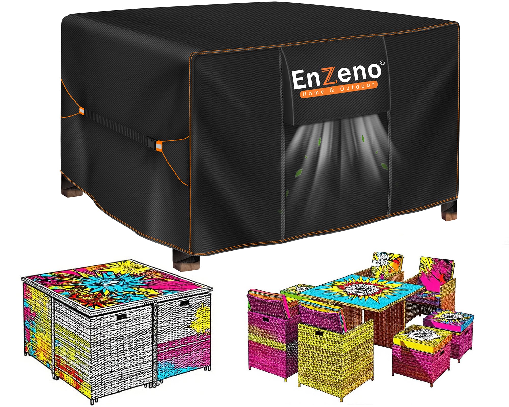 Enzeno patio furniture cover black front view 60x60