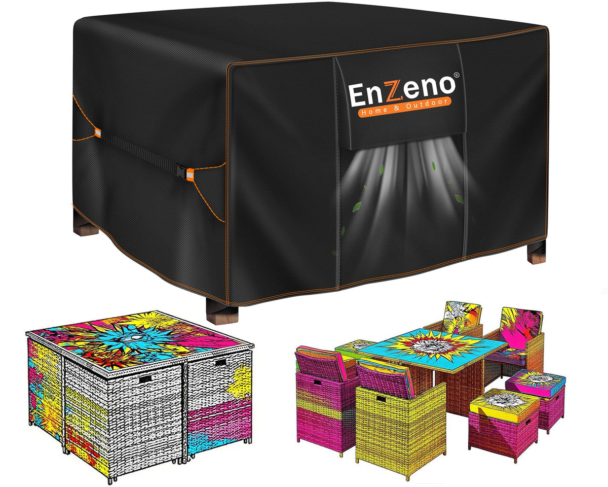 Enzeno patio furniture cover black front view 60x60