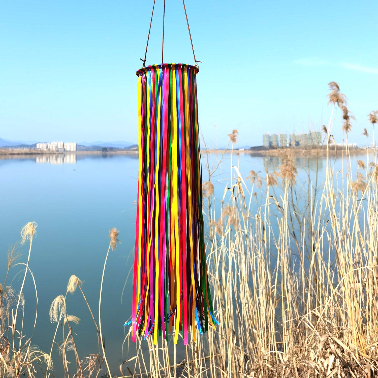 EONBES Satin Ribbon Windsock Streamer displayed on a porch