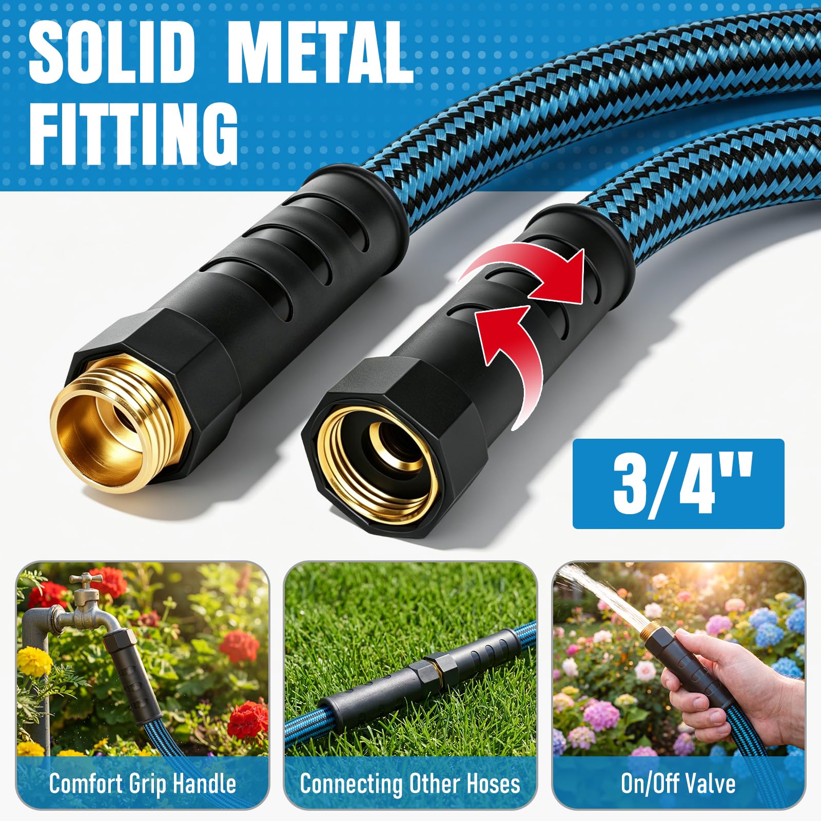 EOOIO 50 ft Garden Hose showing durable fabric skin