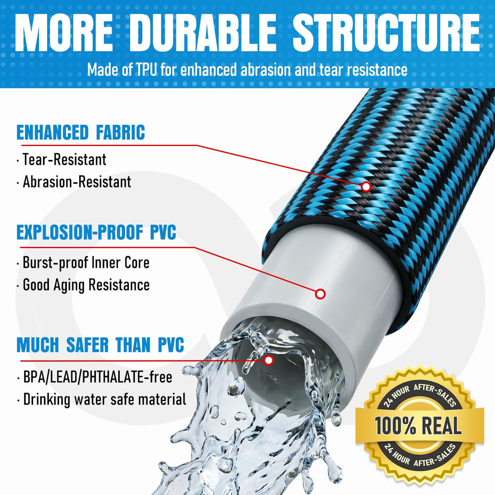 EOOIO 50 ft Garden Hose with water flowing through it