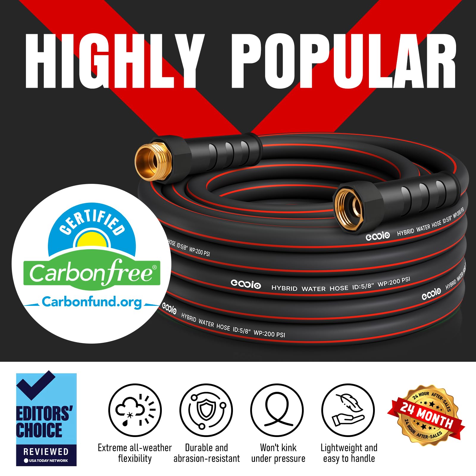 EOOIO 75ft Garden Hose connectors close-up