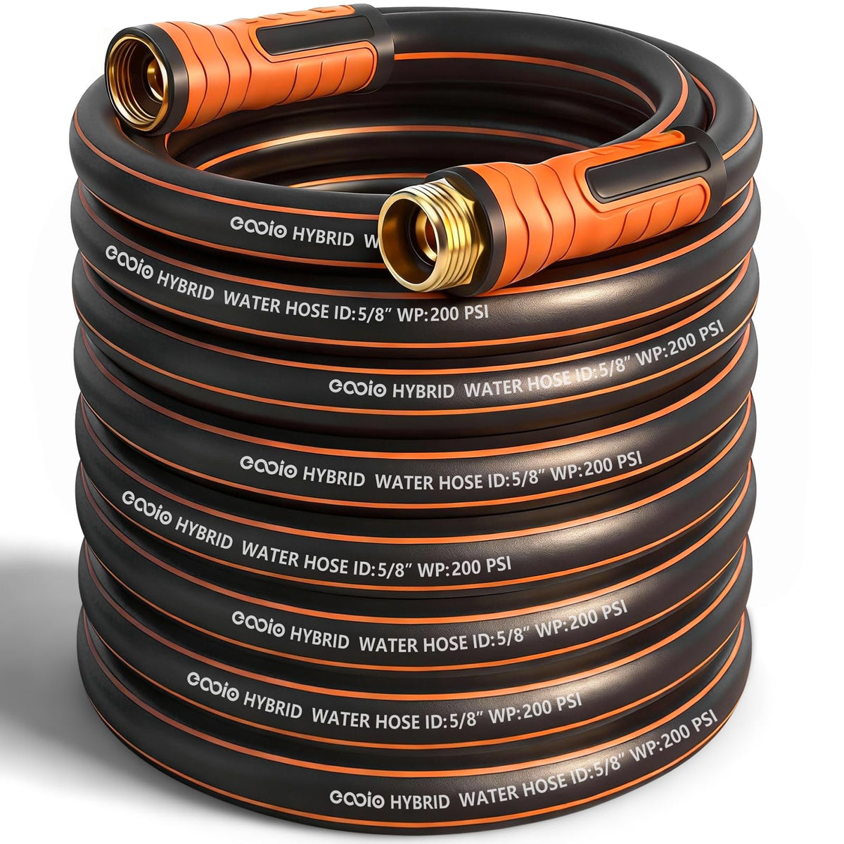 EOOIO 75ft garden hose front view with connectors